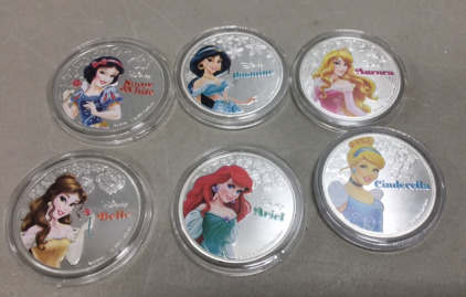 (6) Disney “Princess” Silver Plated Collectible Coins