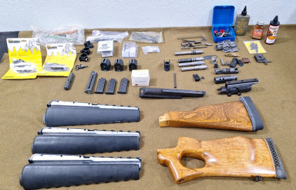 (2) Gun Stocks, (3) Hand Guard Kits & Assorted Gun Hardware & Tools