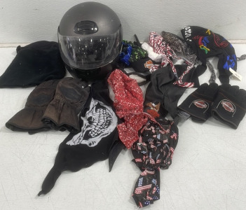 (1) MotorCycle Helmet (2) Pairs Assorted Riding Gloves And More!