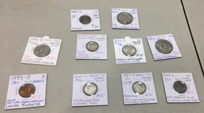 (10) Assorted Collectible Coins: Denver Mint! Error! Steel Pennies! And more!