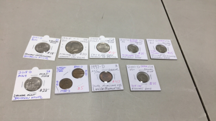 (10) Assorted Collectible Coins: Denver Mint! Error! Steel Pennies! And more!