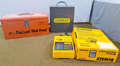 (1) Dewalt DW9090 Battery Supercharger, (2) Metal Tool Storage Boxes & More