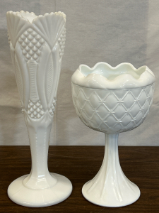 Vintage Milk Glass Vase & Pedestal Dish