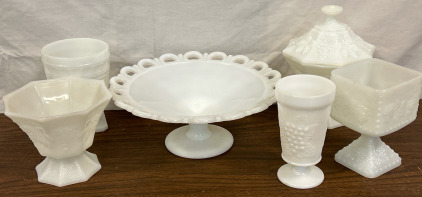 Vintage White Glassware In Various Shapes & Designs