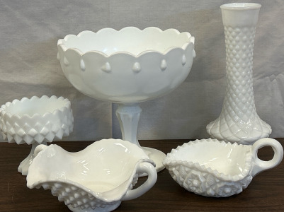 Various Milk Glass Decor Dishes & Vase
