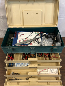 Tackle box Of Various Electrical Conduits, Capacitors, Testing Tools & More