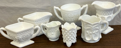 Vintage Milk Glass Cream & Sugar Dishes Plus Toothpick Holders