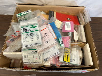 Box Of Various Electronic Conduits, Transistors, Diodes, Circuits & More