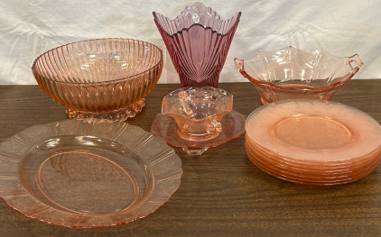 Vintage Depression Era Pink Glassware Including A Fenton Vase