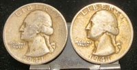 (2) 1941 90% Silver Quarters— Verified Authentic