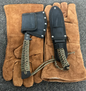 Ozark Trail Hatchet, OzarkTrail Knife, and Gloves
