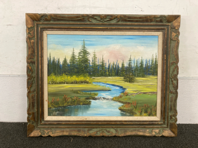 Beautiful Canvas Painting In A Carved Wood Frame, 32&rdquo;X26&rdquo;