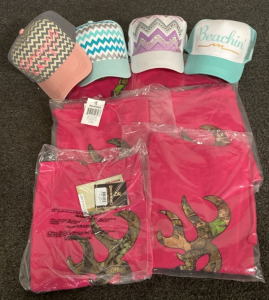 6 L,Xl, & Xxl Pink Browning Shirts, (4) Pugs Premium Pugs Women’s Hats