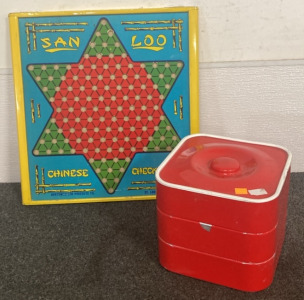 San Loo Chinese Checker Board, NilsJohan Red Three Tier Food Storage Container