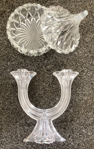 Hersheys Kiss 5 1/8” Crystal Candy Dish, Two Place Crystal Candle Stick Holder