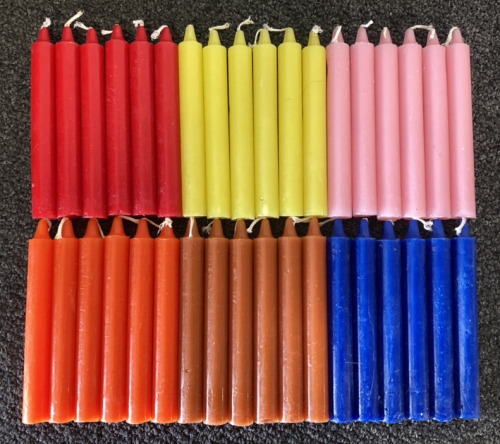 36 Long Burning Household Candles In Pink, Blue,Yellow, Red, Orange & Brown