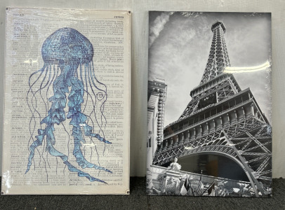 (1)Blue Animal picture decoration Cuttlefish printed letters Jellyfish Canvas Painting wall Art (1)