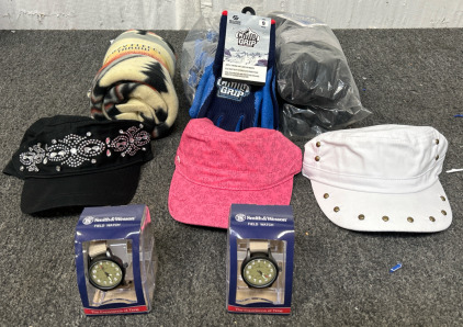 (1) Fleece Throw Blanket (6) Chilly Grip Gloves (2) Polar Extreme Gloves (3) Hats (2) Wrist Watches