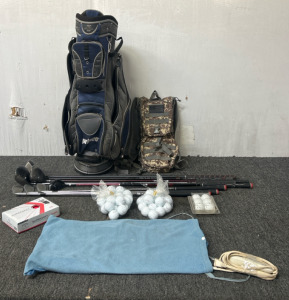 (1) Prince Golf Bag W/ 8 Golf Clubs (40+) Golf Balls (1) Camouflage Hydration Backpack (1) Heating Pad