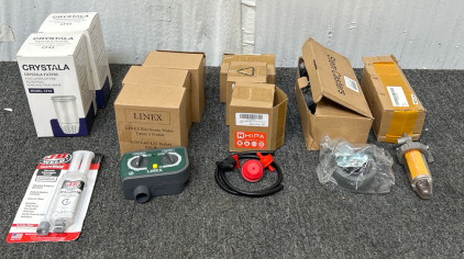 (2) Crystala Water Filter CF43 Five Layers of Filtration (3)LINEX Sprinkler Timer, Programmable Water Timer for Garden Hose, Outdoor Faucet, Drip Irrigation and Lawn Watering System, Compact Design | Automatic Digital Control | Rain Delay (2)Primer Bulb 