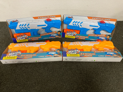 (4) Air Pressure Water Guns, 2 Blue And 2 Orange, New In Package