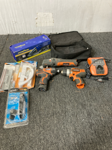 rigid power tools with charger (1) battery- (3) Door assembly- Good Year Compact car vacuum.