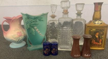 Liquor Bottles, Hull Vase, Roseville Vase, Salt And Pepper Shakers