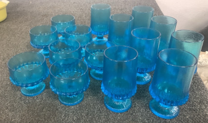 Vintage Electric Blue, Footed Glass Goblets