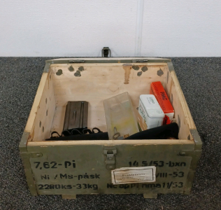 Vintage Wood Ammo Box with Assorted Ammo