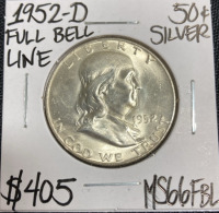 1952-D MS66FBL Full Bell Line Franklin Half Dollar