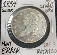 1834 Mint Error Capped Bust Half Dollar