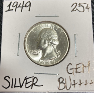 1949 Gem BU++++ Silver Washington Quarter