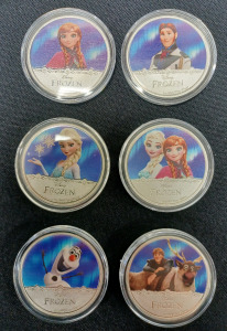 (6) Disney Frozen Movie Silver Plated Collector Coins