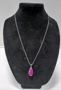 (1) 20.55ct Pink Stripes Onyx Gemstone Teardrop w/.925 Necklace