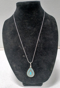 (1) Blue Enamel Tibetan Silver Teardrop w/.925 Necklace