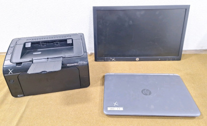 (1) HP ProBook 450G3 W/Intel Core i5, (1) HP Compaq LE2202x LCD Monitor W/AC Cord, & (1) HP LaserJet P1102W W/ AC & USB Printer Cords