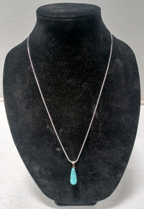 (1) Turquoise Gemstone Waterdrop w/.925 Necklace