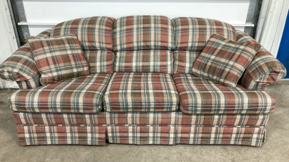 Red Plaid 3-Seat Sofa