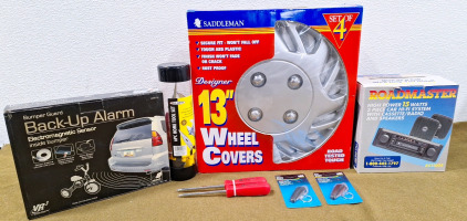 (1) Set Of 4 13" Saddleman Wheel Covers, (1) Roadmaster Am/Fm/Cassette Car Stereo Kit & More