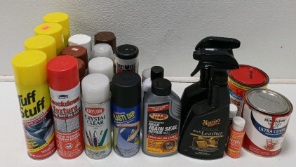 (4) Cans Of Multi-Purpose Foam Cleaner (1) Knockdown Texture (3) Cans Of Primer (3) Acrylic Coating (1) Gloss Protection Enamel (1) Plastic Dip (1) Rear Main Steal Repair (1) Multi-Purpose Lithium Grease (2) Leather Cleaner & More