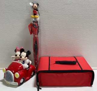 Insulated Food Carrier w/ Egg Tray, Mickey Mouse Umbrella, Mickey and Minnie Ceramic Car Trinket Jar