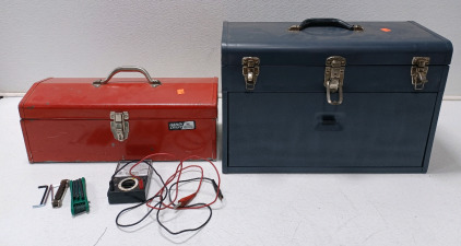 (1) Handi Craft Tool Box (1) Large Gray Tool Box (2) Folding Hex Key Set (1) Multimeter Tester