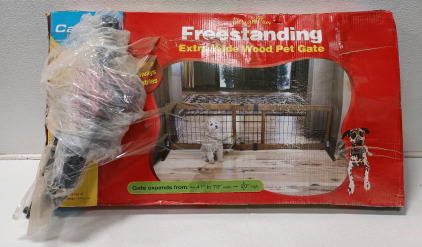 (1) Freestanding Extra Wide Wood Pet Gate Expands From 41" To 70" Wide & Is 20" High