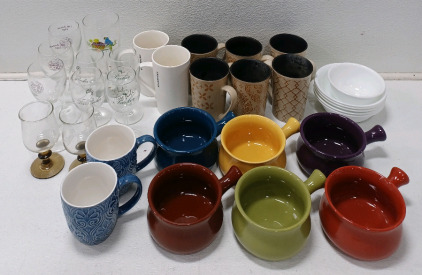 (9) Wine glasses (10) Assorted Coffee Cups (6) Soup Bowls (5) Kitchen Bowls