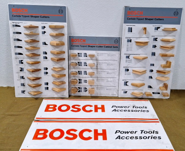 (2) BOSCH Meta Advertisment Signs & (3) BOSCH Router Bit Example Adverstiment Signs