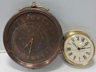 (1) Rustic Copper Two Sided Wall Clock (1) Small Wall Clock