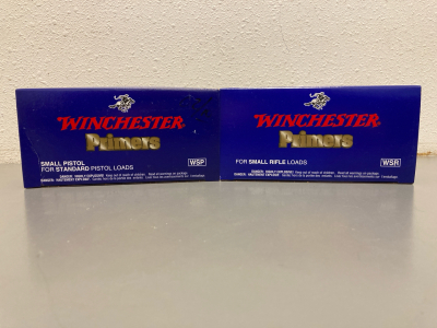 Winchester Primers For Small/Standard Pistols, Box Of 1000; Winchester Primers For Small Rifle Loads, Box Of 1000
