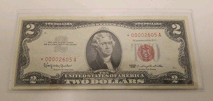 $2 Bills- Series 1963 Star Note With Four Digit Series Number- Authentication Unavailable