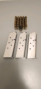 (3) .45 Auto Stainless Pistol Magazines And (26) Rounds Of .45 Auto Hollow Point Rounds