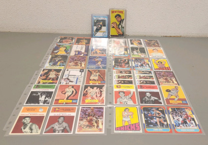 4 Sheets Of Reprinted Sports Cards Including Kobe Bryant, Wayne Gretzky, Joe Namath, Akeem Olajuwon, Jerry West, And More